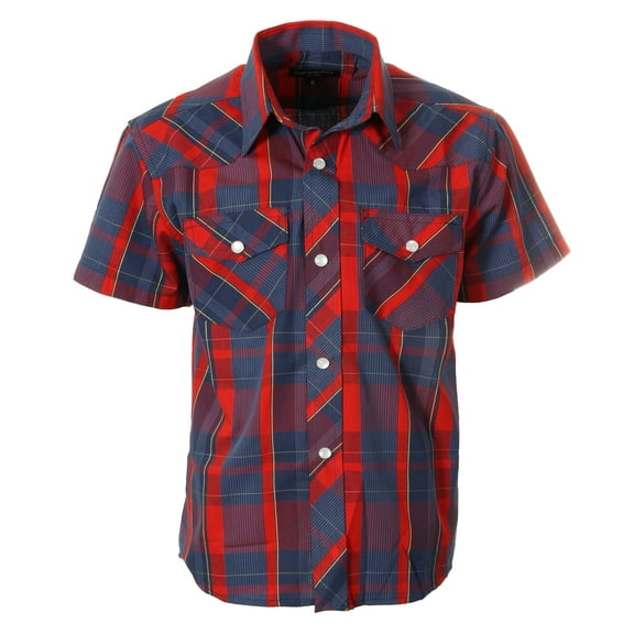 Gioberti Boys Casual Western Plaid Pearl Snap-on Buttons Short Sleeve Shirt