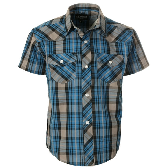 Gioberti Boys Casual Western Plaid Pearl Snap-on Buttons Short Sleeve Shirt