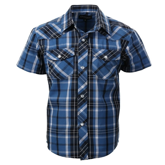 Gioberti Boys Casual Western Plaid Pearl Snap-on Buttons Short Sleeve Shirt