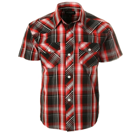 Gioberti Boys Casual Western Plaid Pearl Snap-on Buttons Short Sleeve Shirt