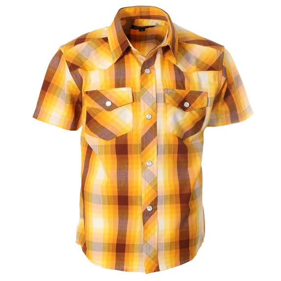 Gioberti Boys Casual Western Plaid Pearl Snap-on Buttons Short Sleeve Shirt