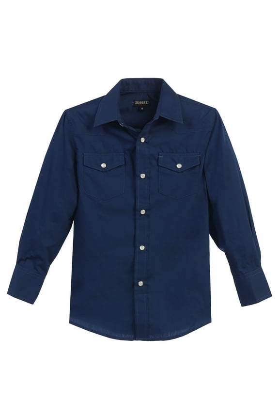 Boys Casual Western Solid Long Sleeve Shirt With Pearl Snaps