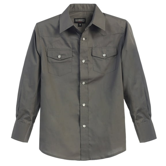 Gioberti Boys Casual Western Solid Long Sleeve Shirt With Pearl Snaps