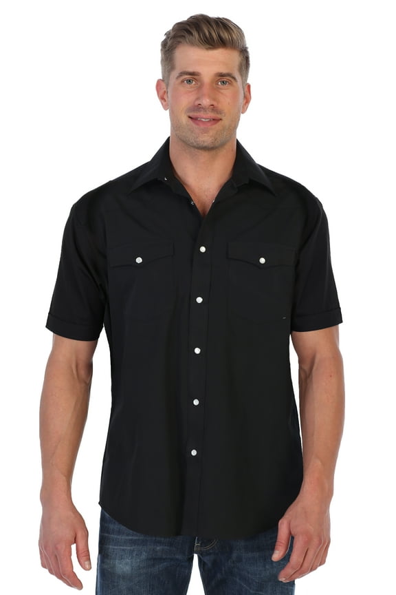 Mens Casual Western Solid Short Sleeve Shirt with Pearl Snaps