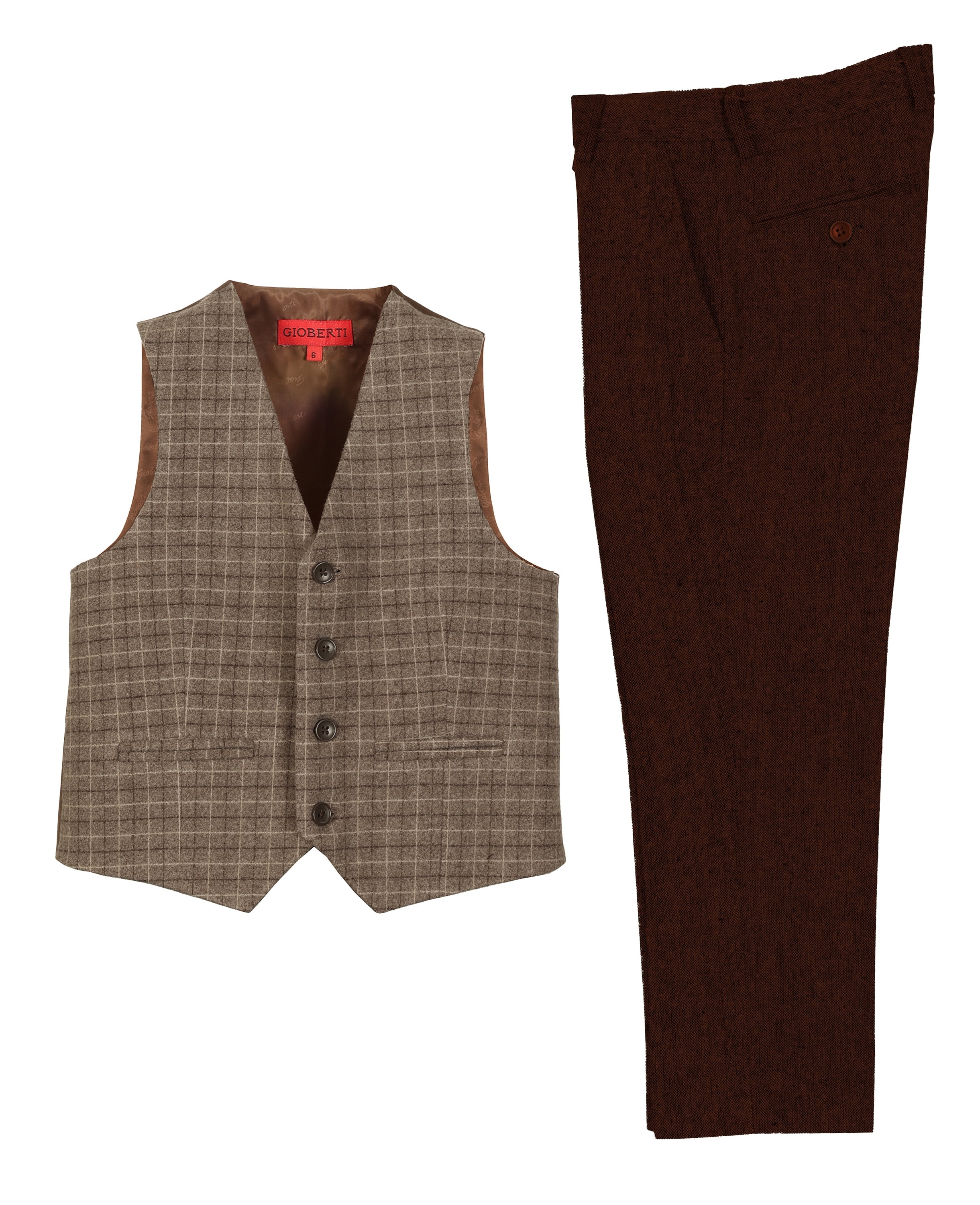Hat, Long Sleeve Shirt, Plaid Vest and Pants 4-Piece Set main image 1