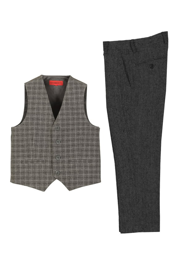 Kids and Boys 2 Piece Tweed Plaid Vest and Pants Set