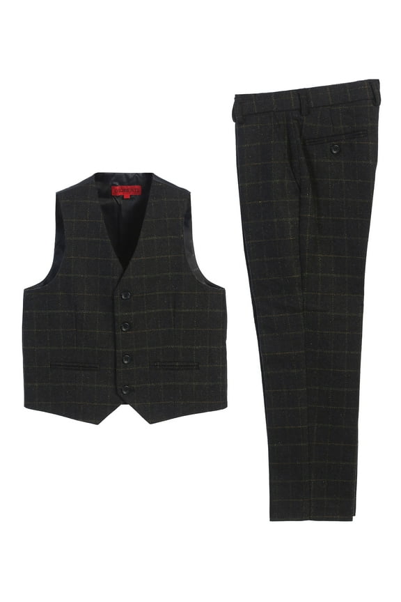 Kids and Boys 2 Piece Tweed Plaid Vest and Pants Set