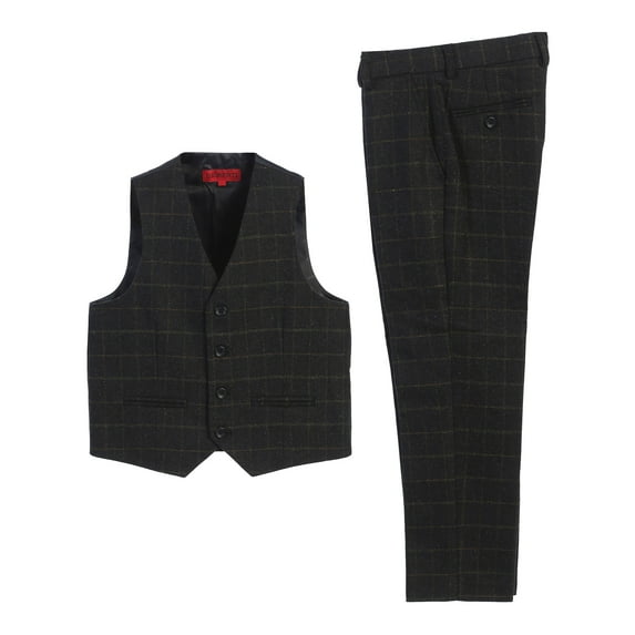 Gioberti Kids and Boys 2 Piece Tweed Plaid Vest and Pants Set