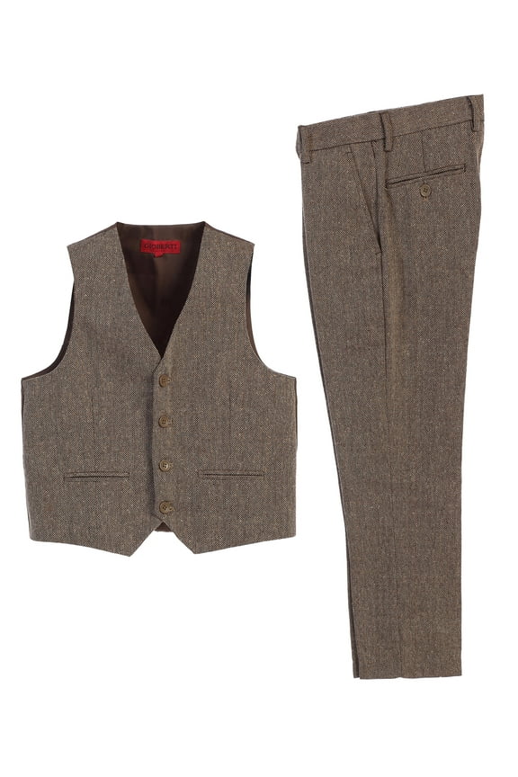 Kids and Boys 2 Piece Tweed Plaid Vest and Pants Set