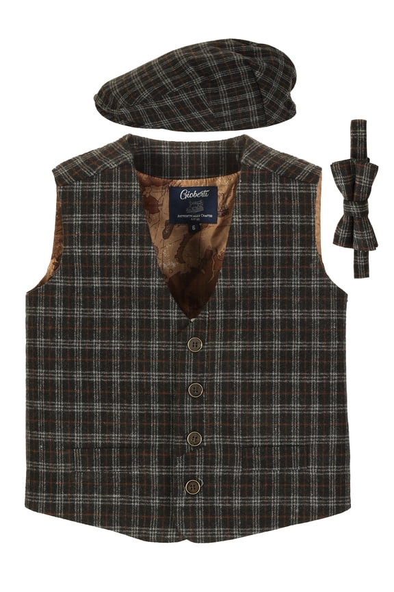 Kids and Boys 3pc Tweed Vest with Matching Cap and Bow Tie