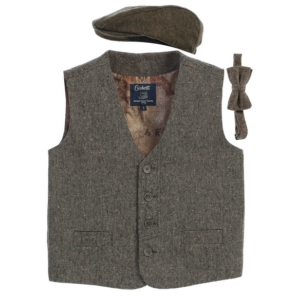 Gioberti Kids and Boys 3pc Tweed Vest with Matching Cap and Bow Tie
