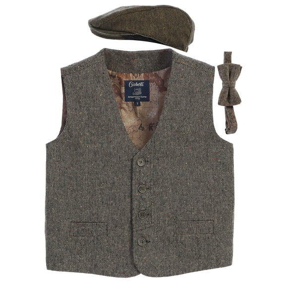 Gioberti Kids and Boys 3pc Tweed Vest with Matching Cap and Bow Tie