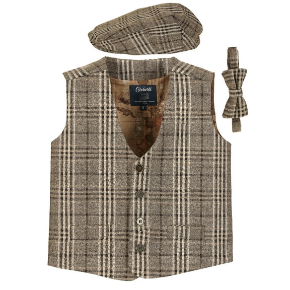 Gioberti Kids and Boys 3pc Tweed Vest with Matching Cap and Bow Tie