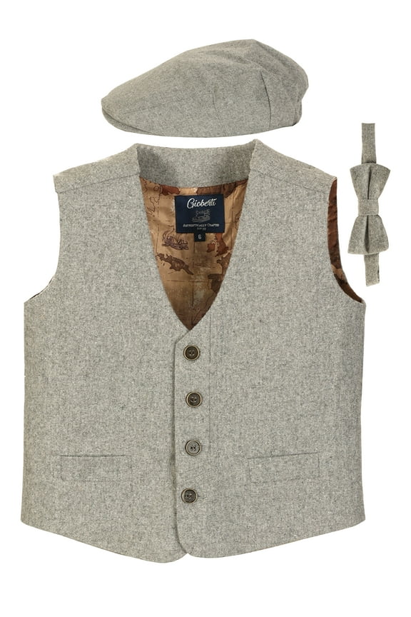 Kids and Boys 3pc Tweed Vest with Matching Cap and Bow Tie
