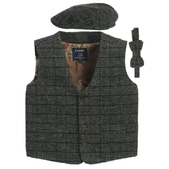 Gioberti Kids and Boys 3pc Tweed Vest with Matching Cap and Bow Tie