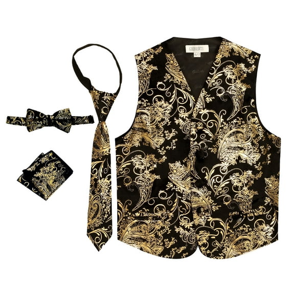 Gioberti Kids and Boys 4pc Paisley Vest Set - Vest, Bowtie, Tie, Pocket Square