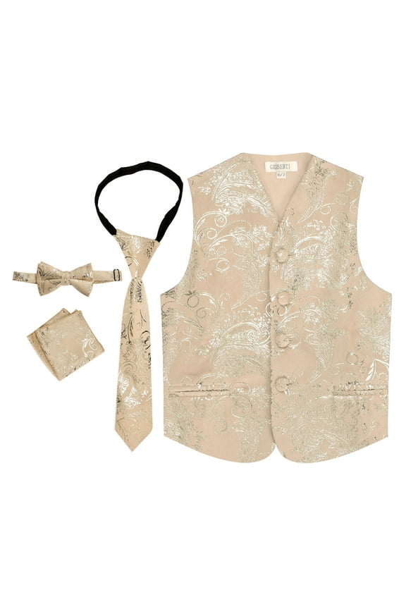Kids and Boys 4pc Paisley Vest Set - Vest, Bowtie, Tie, Pocket Square