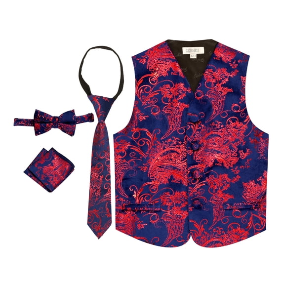 Gioberti Kids and Boys 4pc Paisley Vest Set - Vest, Bowtie, Tie, Pocket Square