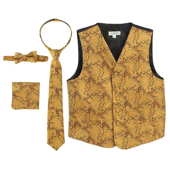 Gioberti Kids and Boys 4pc Paisley Vest Set - Vest, Bowtie, Tie, Pocket Square