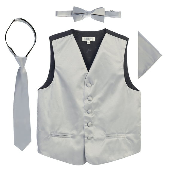 Gioberti Kids and Boys 4pc Satin Formal Vest Set - Vest, Bowtie, Tie, Pocket Square