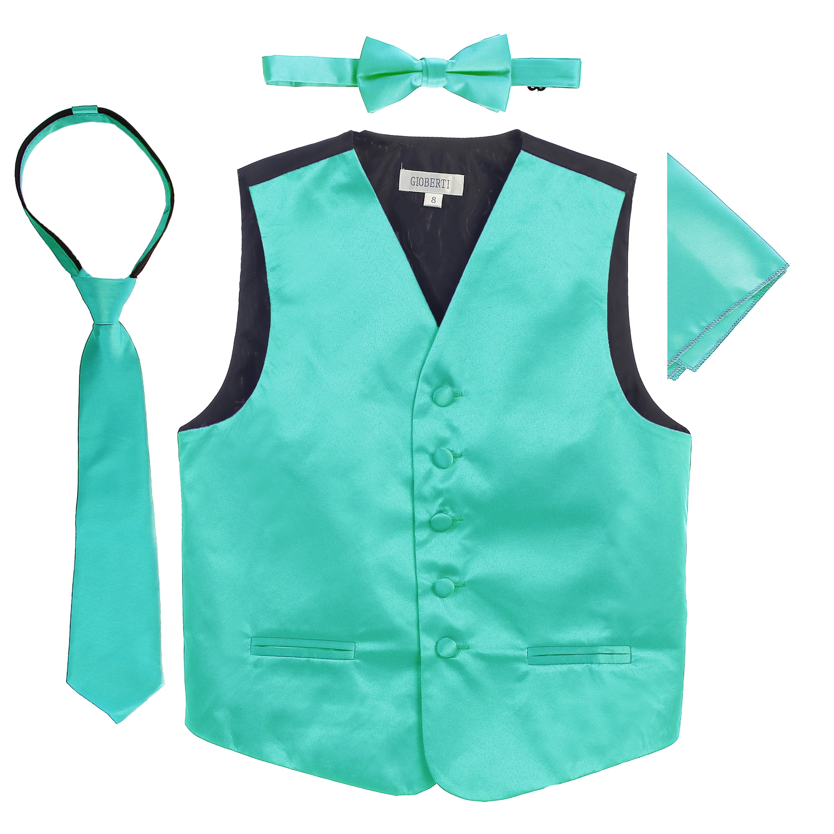 IGirlDress Boys 4 Piece Formal Satin Vest Set Zipper Tie Bowtie Hanky - Foto 2