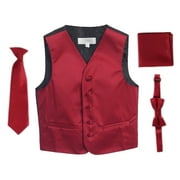 Gioberti Kids and Boys 4pc Satin Formal Vest Set - Vest, Bowtie, Tie, Pocket Square