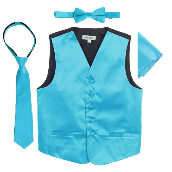 Gioberti Kids and Boys 4pc Satin Formal Vest Set - Vest, Bowtie, Tie, Pocket Square