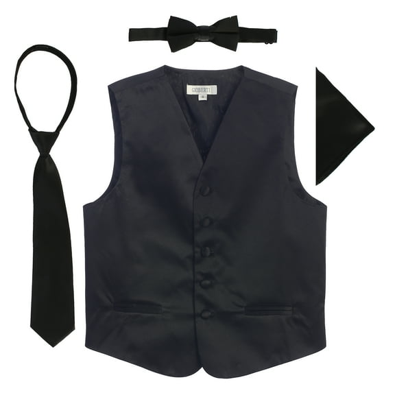 Gioberti Kids and Boys 4pc Satin Formal Vest Set - Vest, Bowtie, Tie, Pocket Square