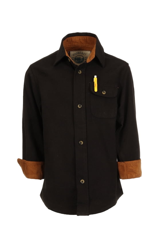 Kids and Boys Brushed Flannel Plaid Checkered Shirt with Corduroy Contrast