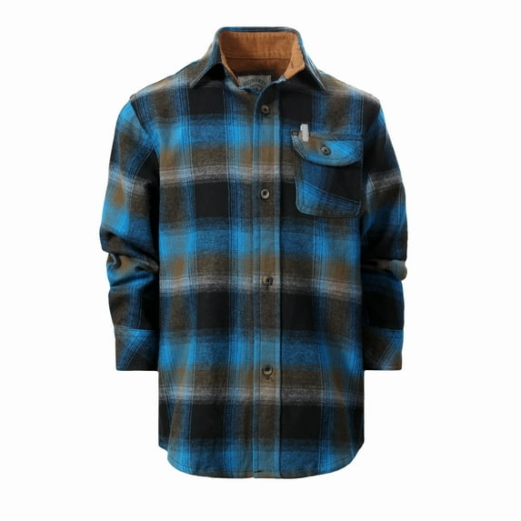 Gioberti Kids and Boys Brushed Flannel Plaid Checkered Shirt with Corduroy Contrast
