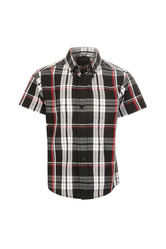 Boys Casual Plaid Checkered Short Sleeve Button Down Shirt