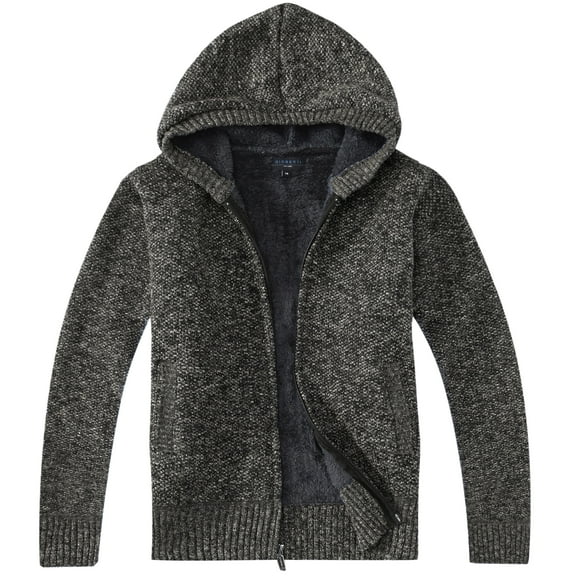 Gioberti Boy's Full Zip Knitted Cardigan Sweater with Hoody and Sherpa Lining
