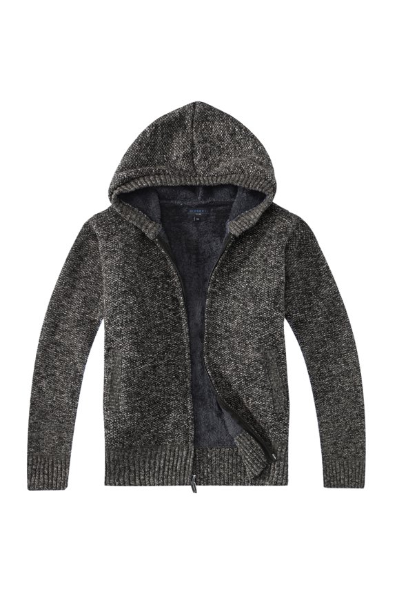Boy's Full Zip Knitted Cardigan Sweater with Hoody and Sherpa Lining