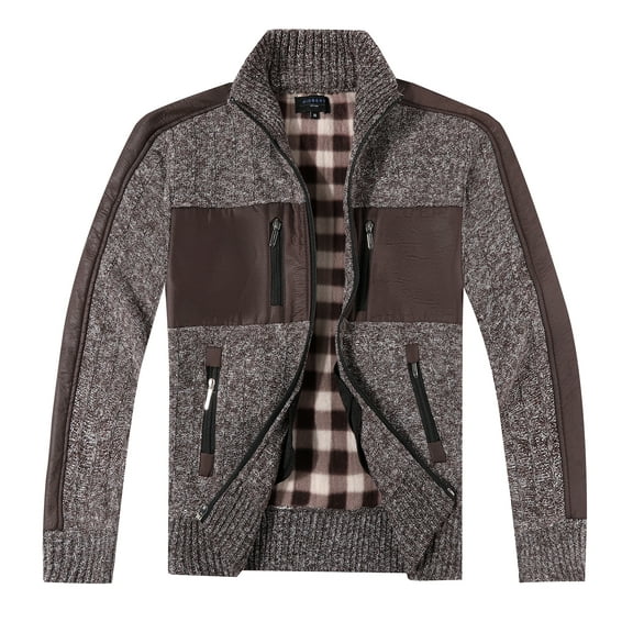 Gioberti Kids and Boys Full Zip Cardigan Patch Design Sweater with Brushed Flannel Lining