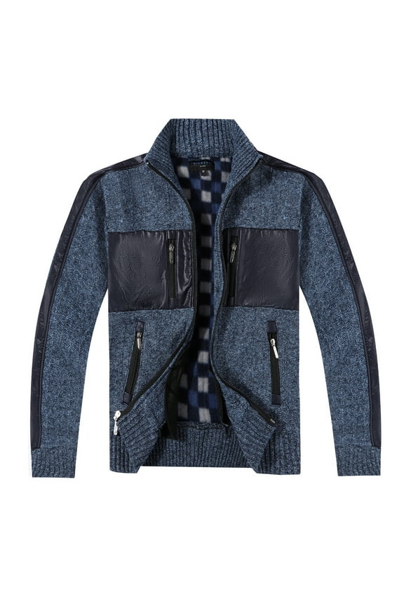 Kids and Boys Full Zip Cardigan Patch Design Sweater with Brushed Flannel Lining