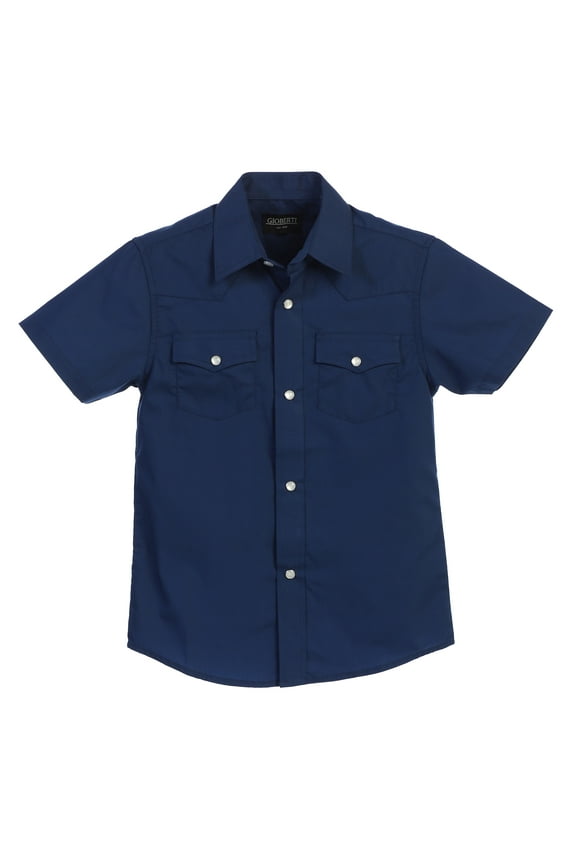 Boys Solid Short Sleeve Western Shirt