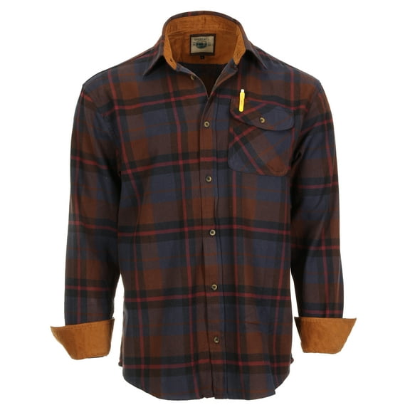 Gioberti Men's Brushed Flannel 100% Cotton Plaid Checkered Shirt with Corduroy Contrast
