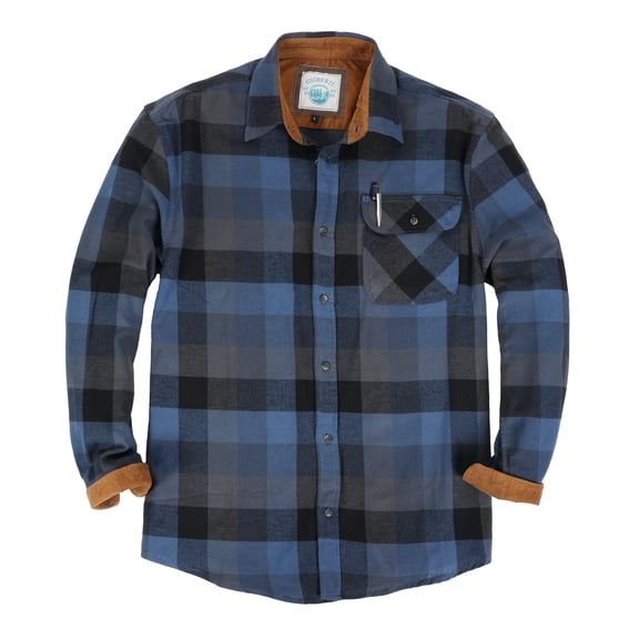 Gioberti Men's Brushed Flannel 100% Cotton Plaid Checkered Shirt with Corduroy Contrast