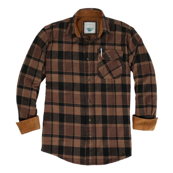Gioberti Men's Brushed Flannel 100% Cotton Plaid Checkered Shirt with Corduroy Contrast