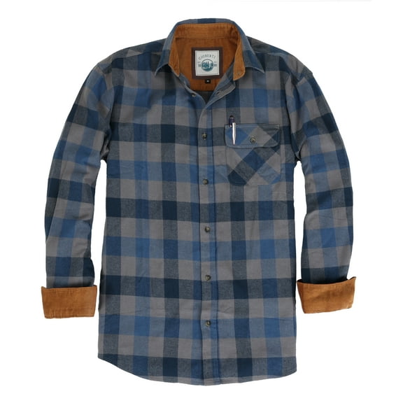 Gioberti Men's Brushed Flannel 100% Cotton Plaid Checkered Shirt with Corduroy Contrast