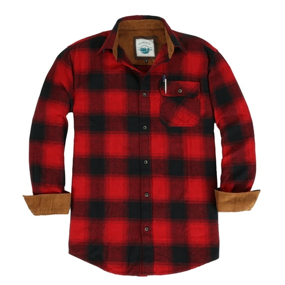 Gioberti Men's Brushed Flannel 100% Cotton Plaid Checkered Shirt with Corduroy Contrast