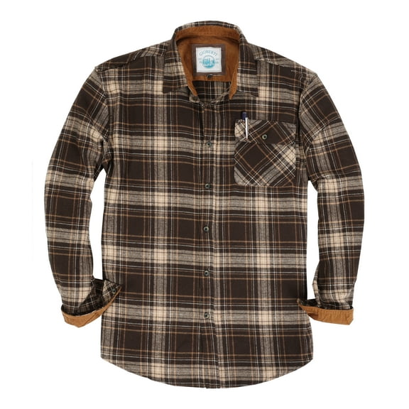 Gioberti Men's Brushed Flannel 100% Cotton Plaid Checkered Shirt with Corduroy Contrast