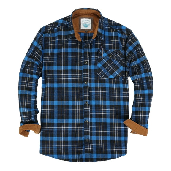 Gioberti Men's Brushed Flannel 100% Cotton Plaid Checkered Shirt with Corduroy Contrast