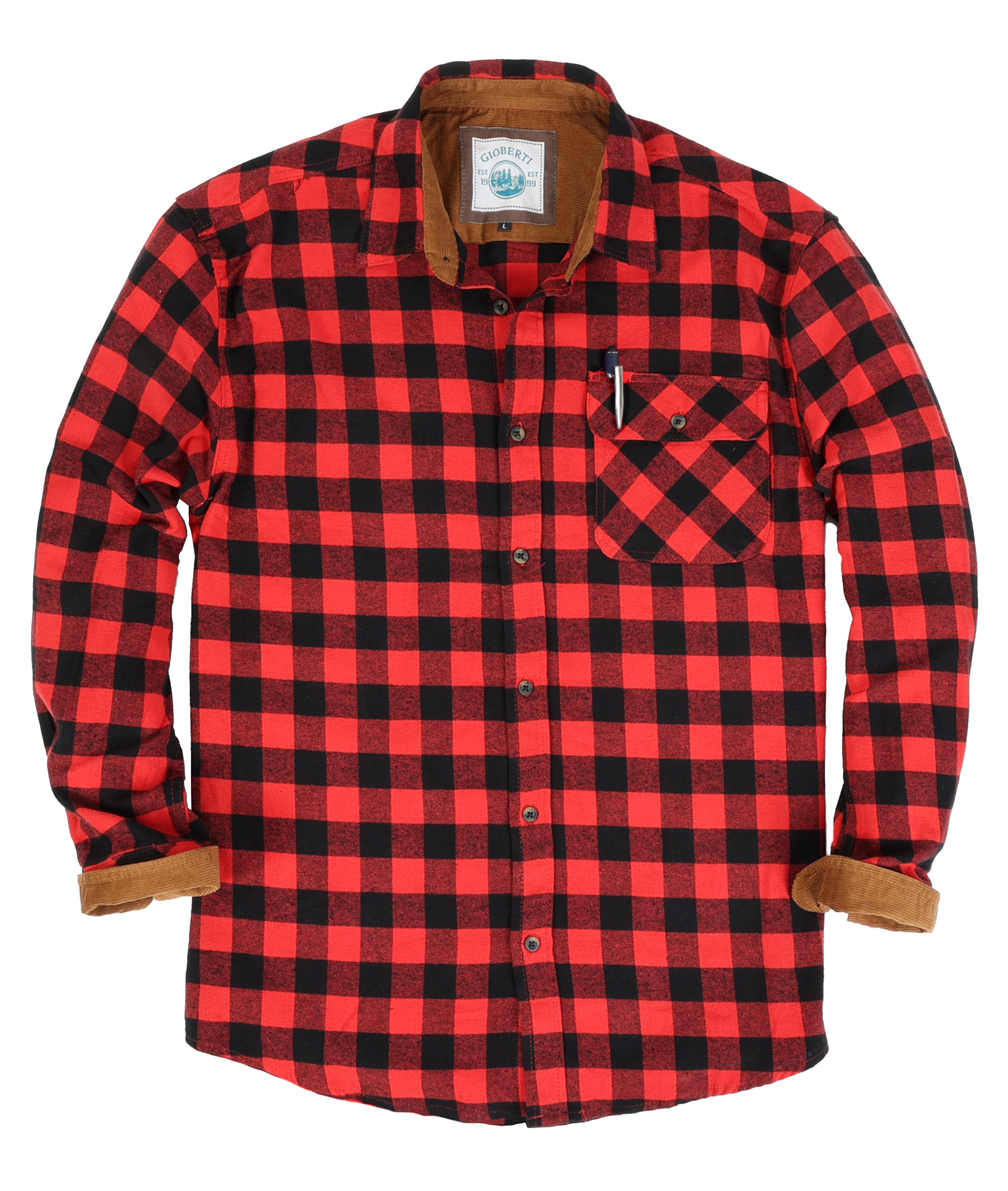 Gioberti Men's 100% Cotton Brushed Flannel Plaid Checkered Shirt with ...
