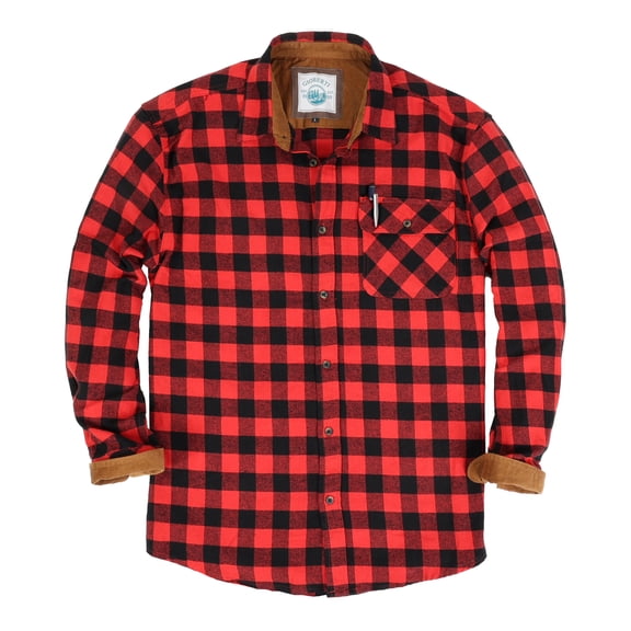 Gioberti Men's Brushed Flannel 100% Cotton Plaid Checkered Shirt with Corduroy Contrast