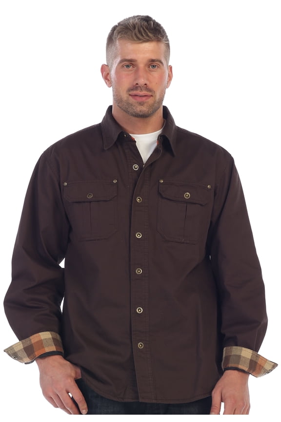 Men's 100% Cotton Brushed and Soft Twill Shirt Jacket with Flannel Lining