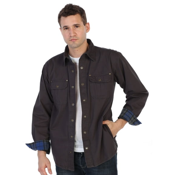 Gioberti Men's 100% Cotton Brushed and Soft Twill Shirt Jacket with Flannel Lining