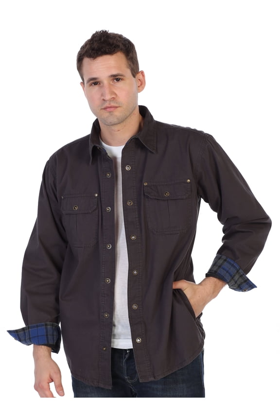Men's 100% Cotton Brushed and Soft Twill Shirt Jacket with Flannel Lining