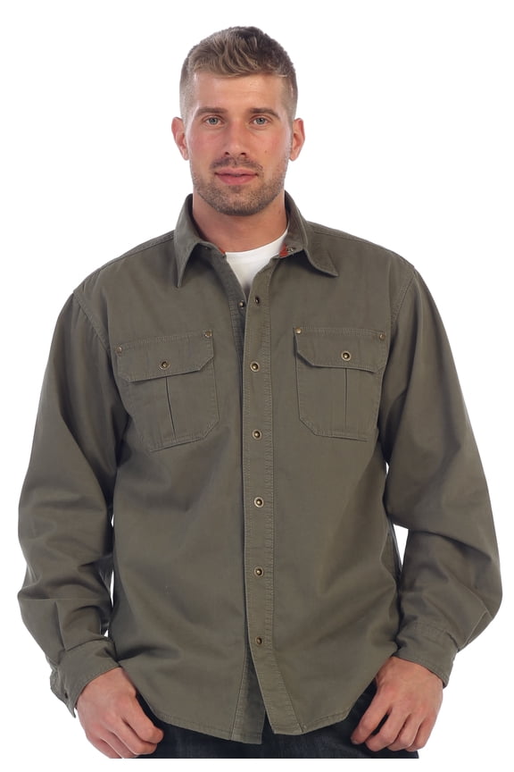 Men's 100% Cotton Brushed and Soft Twill Shirt Jacket with Flannel Lining