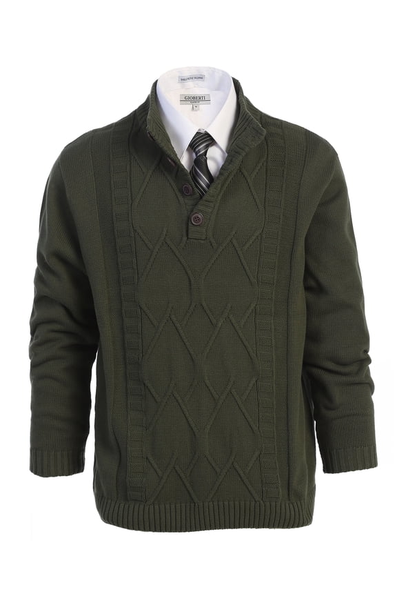 Men's 100% Cotton Button Down Collar Knitted Pullover Sweater